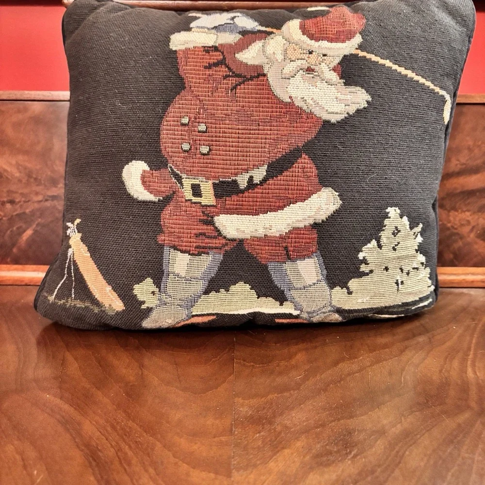 Vintage Golfing‎ Santa  Tapestry Pillow Christmas Decor 11x11 Holiday